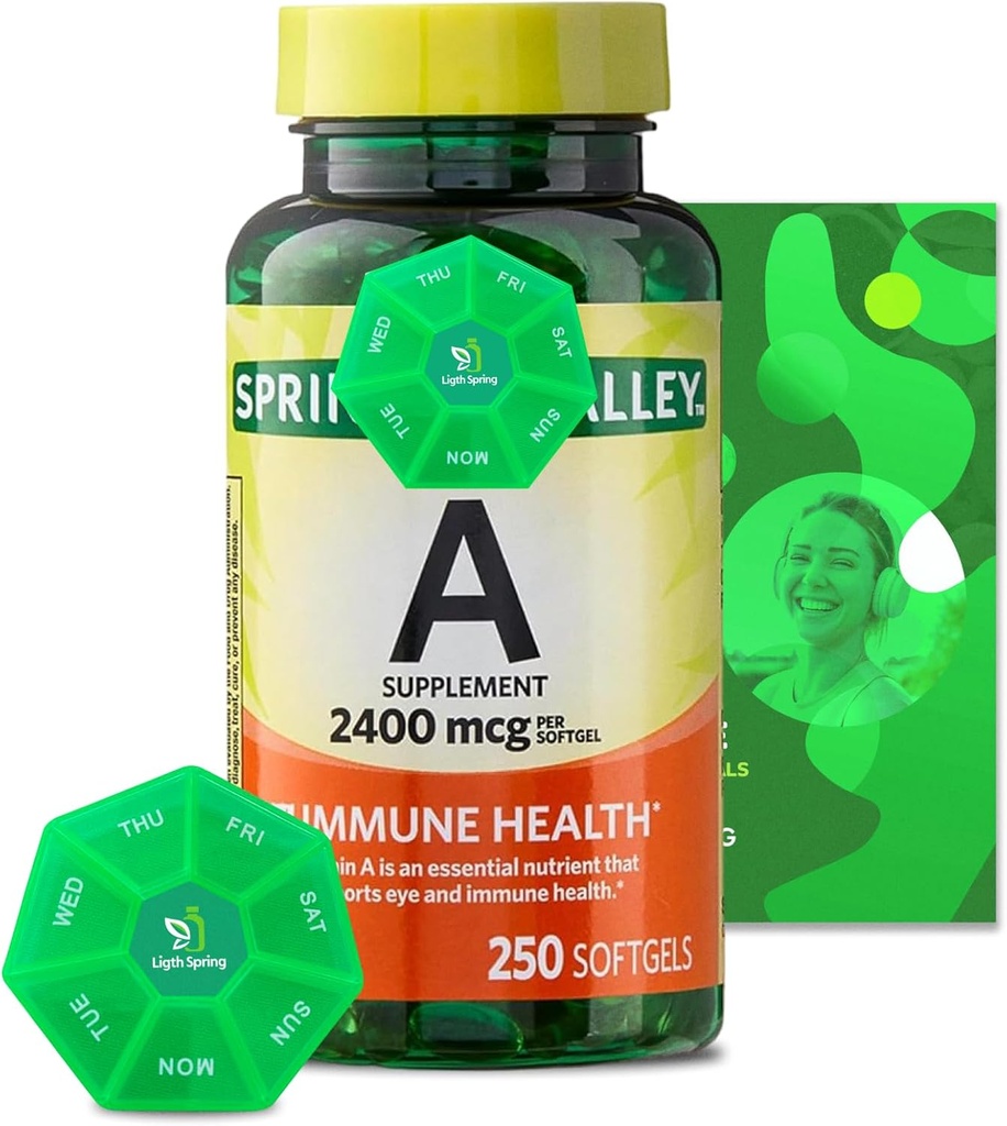 A-vitamiini täiendus 2400 mcg, 250 Softgels koos Bundle eksklusiivsete vitamiinide ja mineraalidega - A kuni Z - parem Ligth&Spring Guide