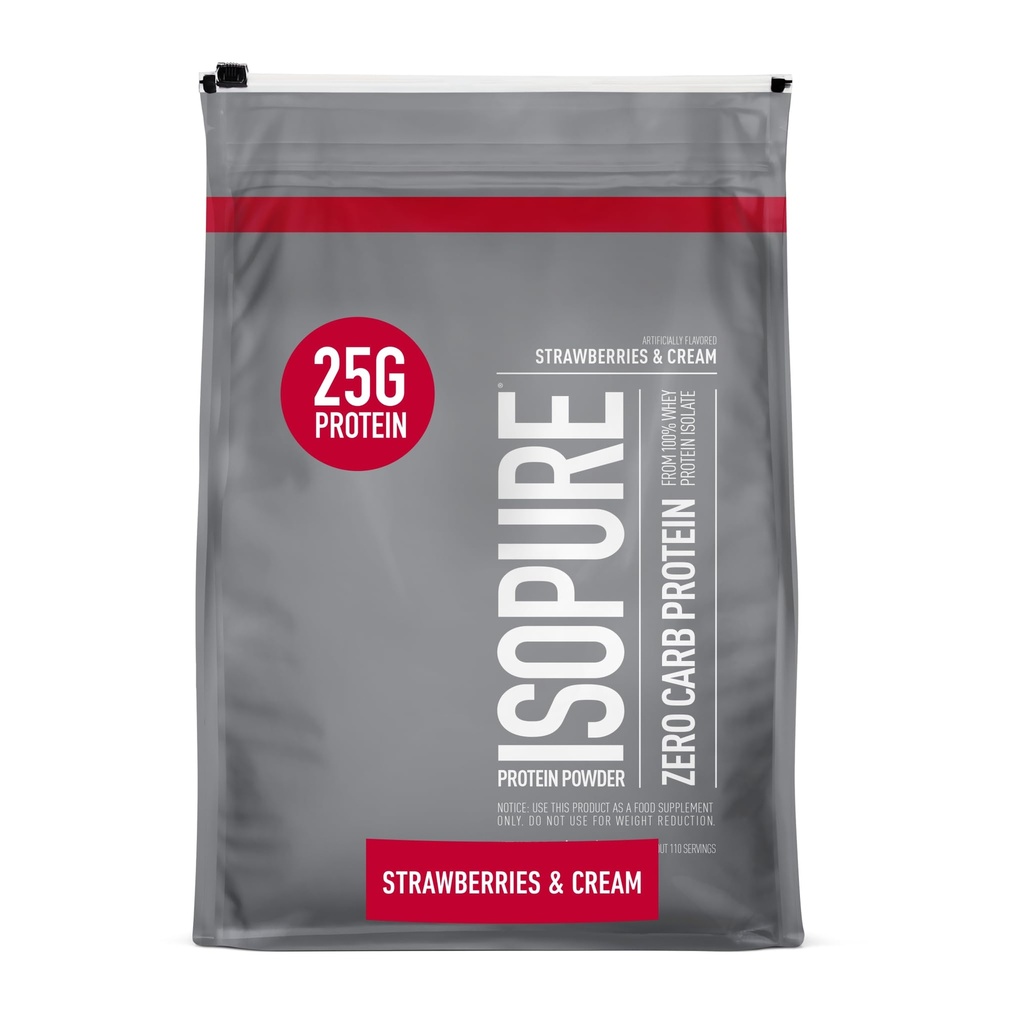 Isopure Zero Carb 100% puhas vadak Isolaatvalgu pulber, laktoosivaba, gluteenivaba, vitamiinide, maasikate ja kreemiga, 25 g valku serveerimise kohta, 7,5 lbs, 110 serveerimist (pakendamine võib varieeruda)