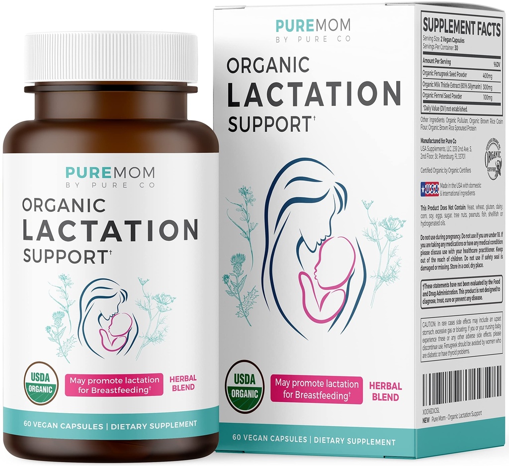 USDA orgaaniline laktatsioonilisand - Suurendage piima pakkumist taimse rinnaga toitmise toetusega - Abi emadele - Orgaaniline: lambaläätseseemned, apteegitill ja piimaohakas - 60 vegankapslit (ei pillid ega küpsised)