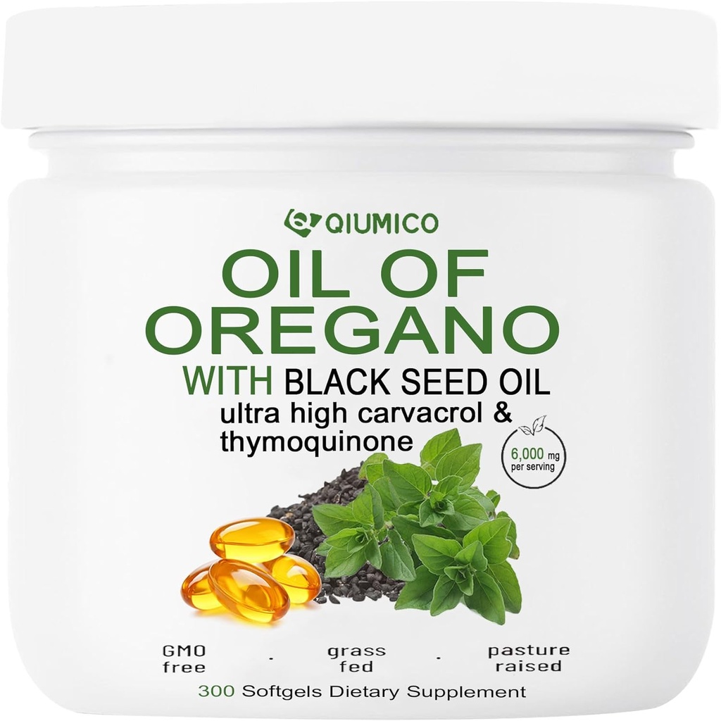 Oreganoõli musta seemnega Õli Softgels, Oreganoõli Kapslid Orgaaniline, 2 in 1 6000mg Oregano õli musta seemne õli 200mg, 300 Count