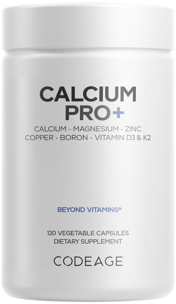 Codeage Calcium 250mg Supplement, Vitamiin D3, Magneesium, Tsink, vask, boor, Vitamiin K2-2-Month Supply - Elemental Kaltsium pillid ja kõrge kaltsium Vitamiinid, Non-GMO - 120 kapslit