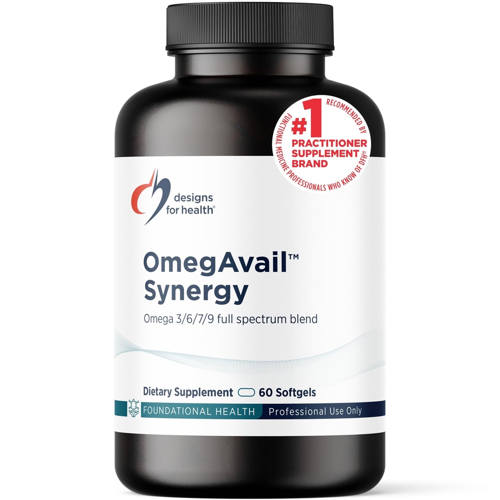 Designs for Health OmegAvail Synergy - Omega Complex täiskasvanutele - Omega 3-6-7-9 Rasvhapped Borage ja Macadamia Oil + Triglütseriid (TG) Kalaõli DHA & EPA (60 Softgels)