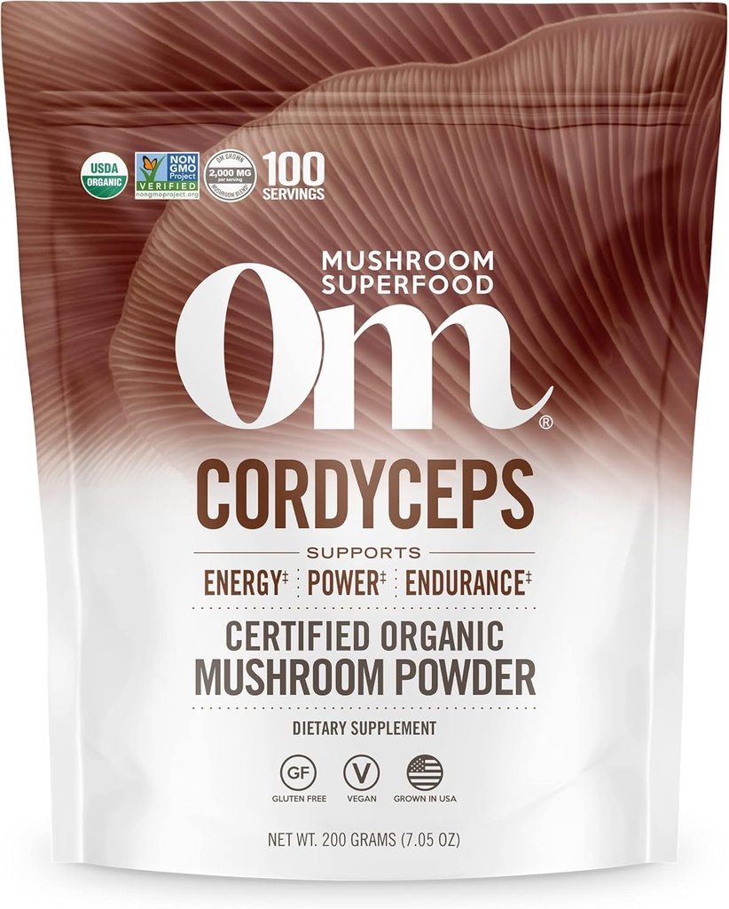 OM Seene Cordyceps Powder 7.05 oz (100 Servings) – Orgaaniline, Vegan, Non-GMO, Gluteenivaba – energia, vastupidavuse ja vastupidavuse tugi – Adaptogenic Superfood for Sport, Performance, Smoothies & Tea