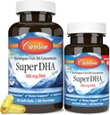 Carlson - Super DHA Gems, 500 mg DHA toidulisandid, 640 mg rasvhapped, looduslikult püütud Norra Arktika kalaõli kontsentraat, jätkusuutlikult hangitud Põhjamaade kalaõli kapslid, 60+20 Softgels