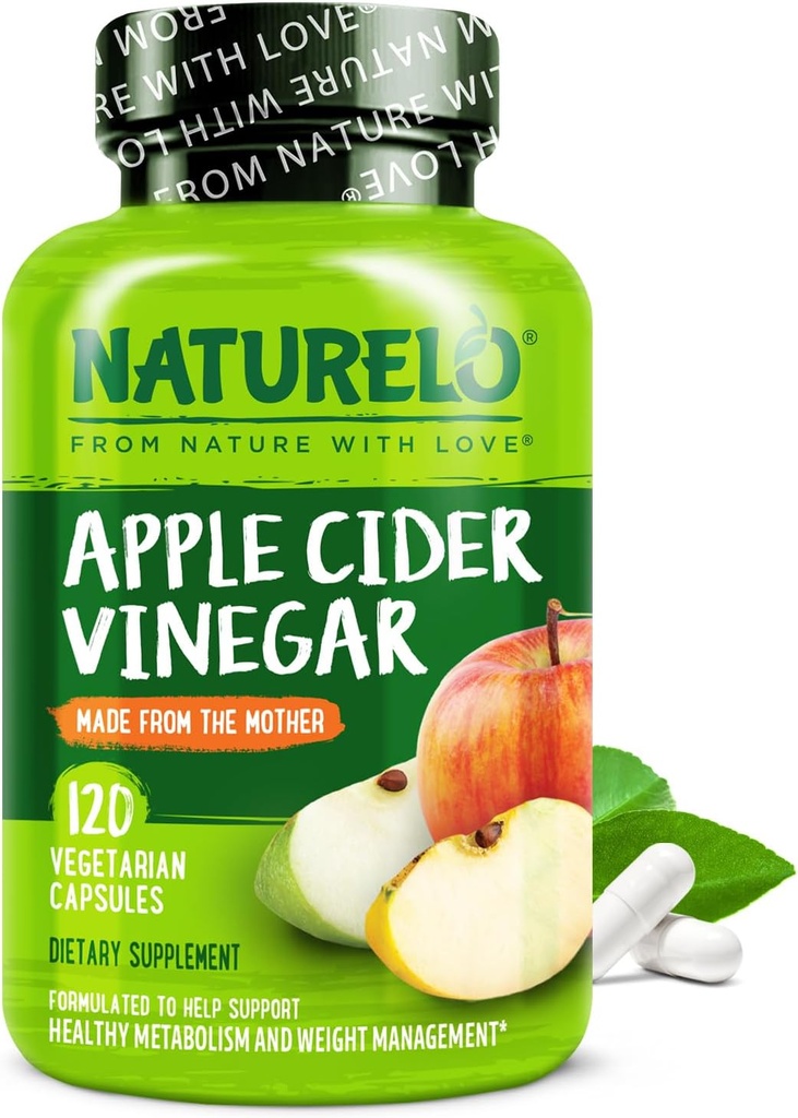 NATURELO Õunasiidri äädikakapslid - looduslik ACV koos ema lisandiga meestele ja naistele detoksi, puhastamise ja kehakaalu juhtimiseks - 120 vegankapslit
