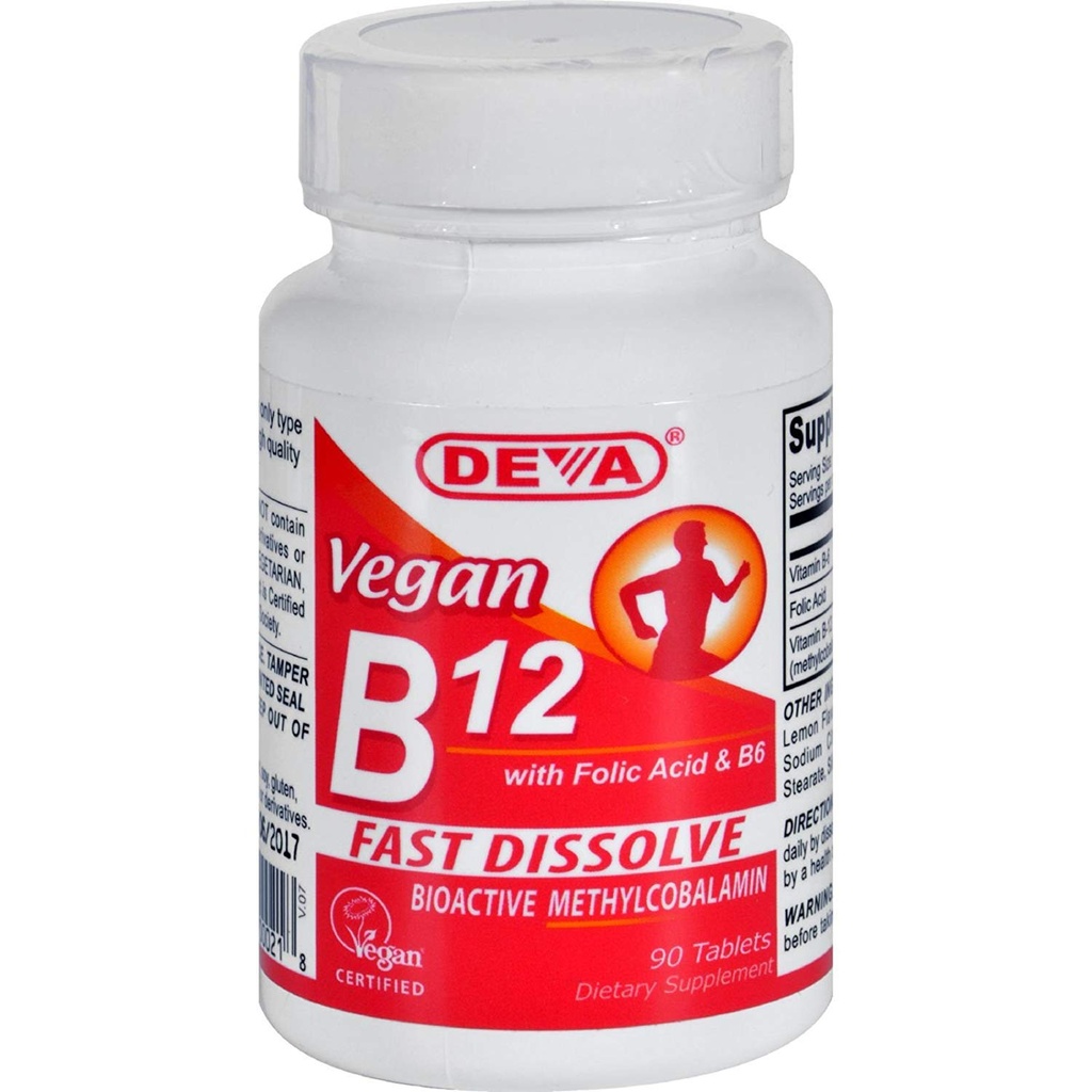 Deva Nutrition Vegan B12 Sublingual 1000 mcg foolhappe ja B6 sertifitseeritud Kosher - 90 tabletti Deva Nutrition