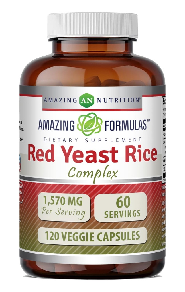 Amazing Formulas Red Pärmi Riisi Kompleks | 1570 Mg Per Serving | 120 Veggie Kapslid | Alfa Lipoic Acid, CoQ10, Milk Thistle Extract | Made in USA
