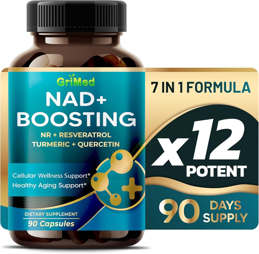 GriMed NAD + Boosting 16 550mg- x12 Võimsus NR + Resveratrol kurkum + kvertsetiin - rakuenergia, rakuparandus, tervislik vananemine - USA valmistatud ja testitud (90 loendit (1. pakk))