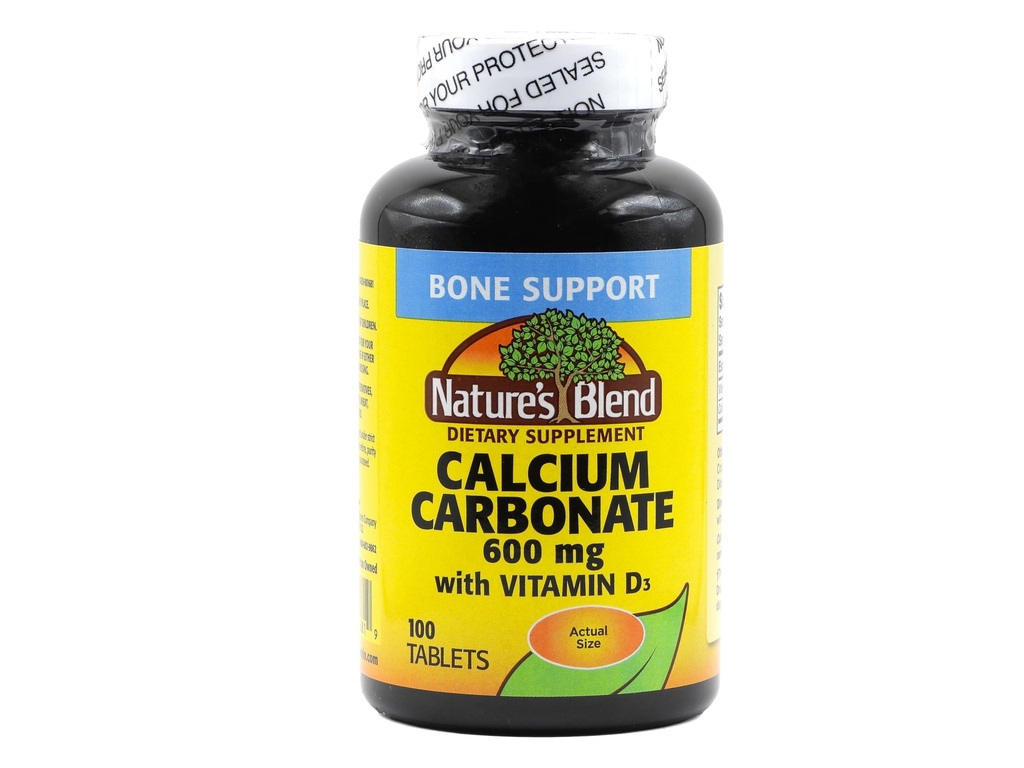 Nature's Blend Kaltsiumkarbonaat 600 mg koos D3 400 IU 100 tablettidega (pakk 1), 079854016819