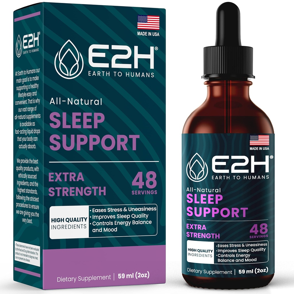 E2H Natural Sleep Support - Vedel melatoniin koos kummeliga, Theanine - maga parem, sügavam, pikem - vegan, GMO-vaba - annab stressi leevendamise - 2 Fl Oz