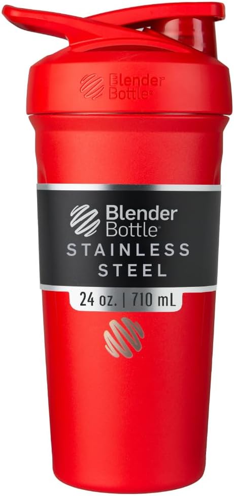 BlenderBottle Strada Shaker Cup Isoleeritud roostevabast terasest veepudel traadi viskiga, 24-kordne, punane