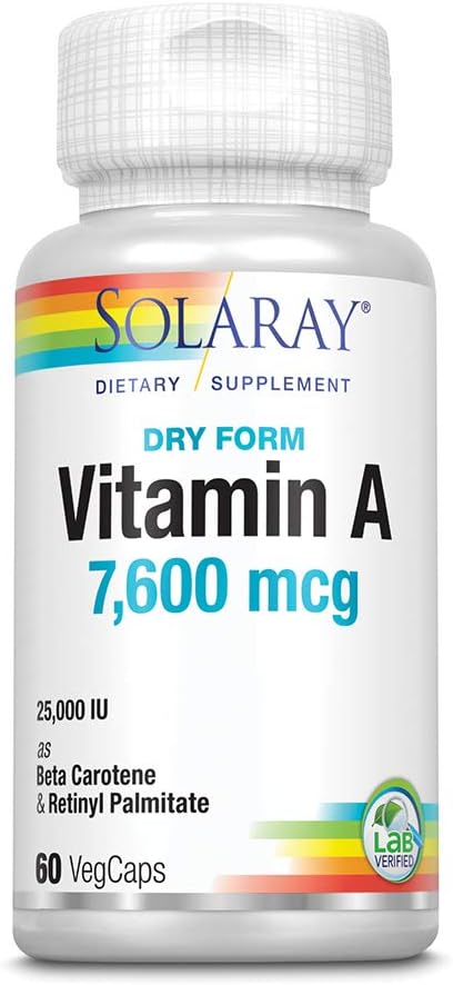 Solaray, kuiv vorm A-vitamiin, 7500 mcg, 60 VegCaps
