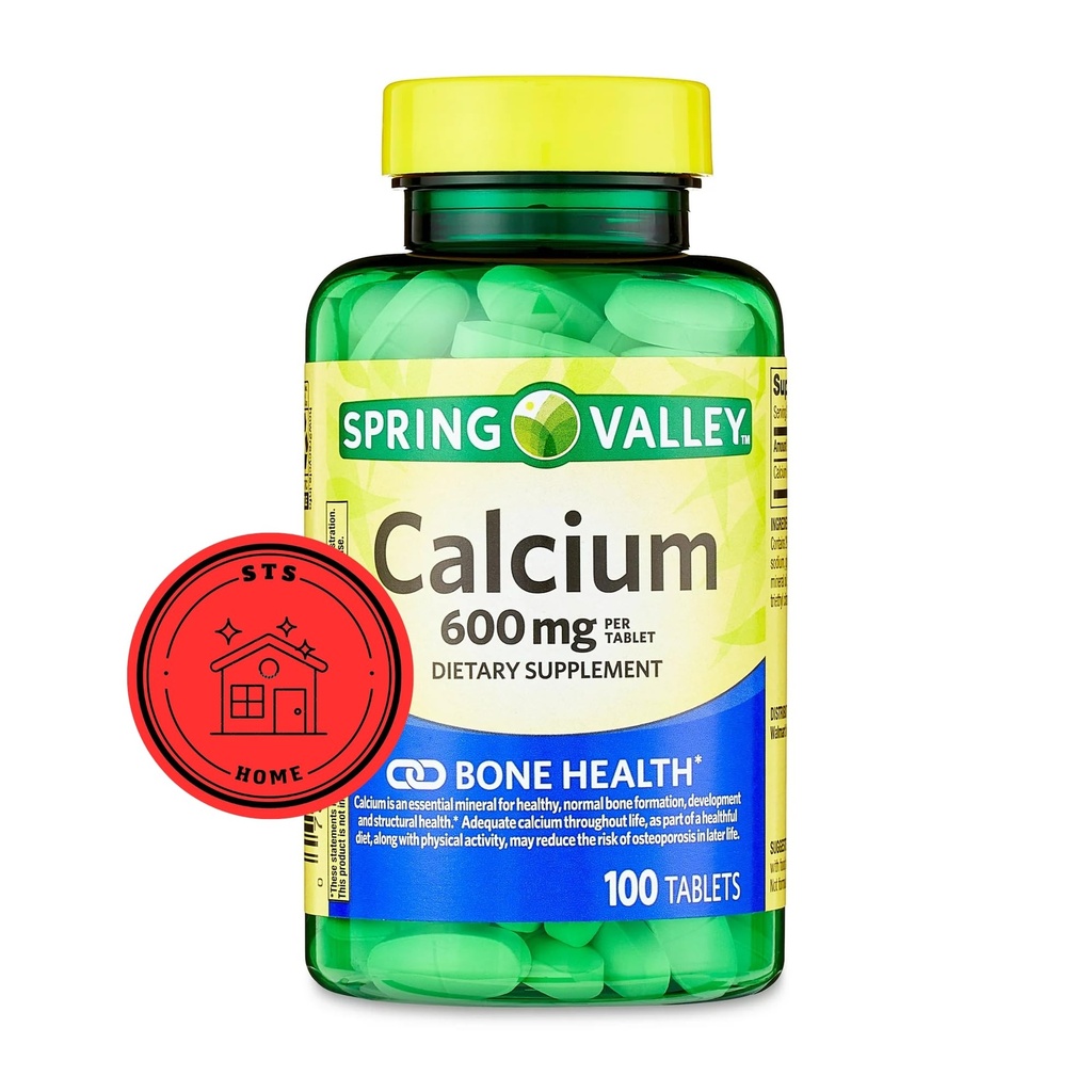 Spring Valley Calcium 600 mg , 100 tabletti | Kaltsiumilisand 600 mg | Kaltsiumilisand + STS Sticker .