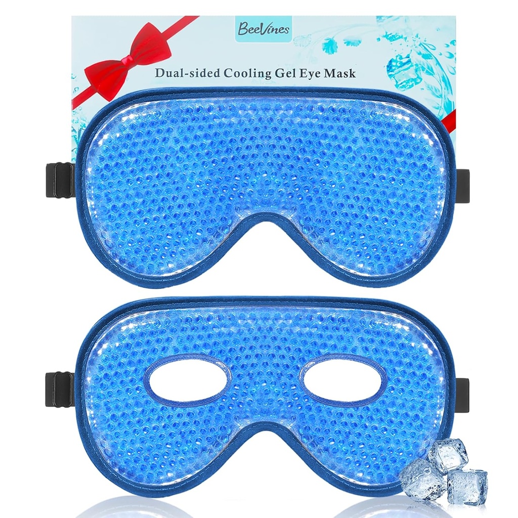 BeeVines Cooling Eye Mask, 2 Pack XL Jumbo Suuruse sügavkülmik Gel Eye Masks for Puffy Eye Face, Ice Eye Mask, Cold & Soe Compress, Frozen Ice Pack for Post Eye Surgery & Allergies (Navy Blue)