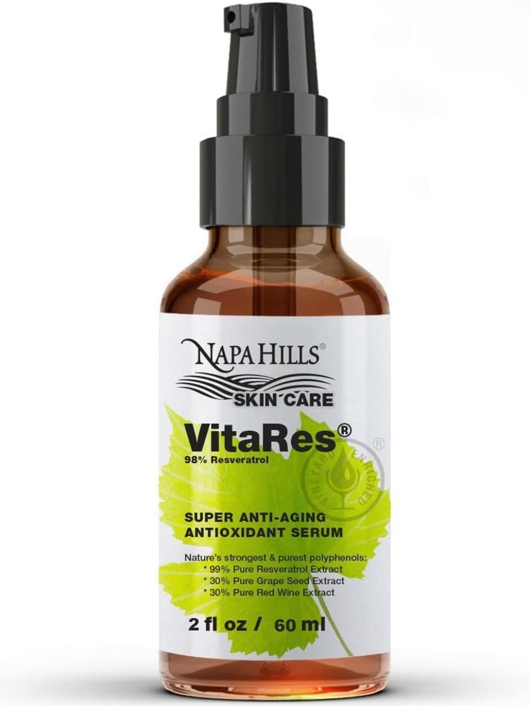Vedel VitaRes Resveratrool tilgad Nahahooldus - Super kontsentreeritud, looduslik, super biosaadavus - Viinamarjanahk, viinamarjaseemned, Resveratrool (2 Fl Oz, 98% tugevus)