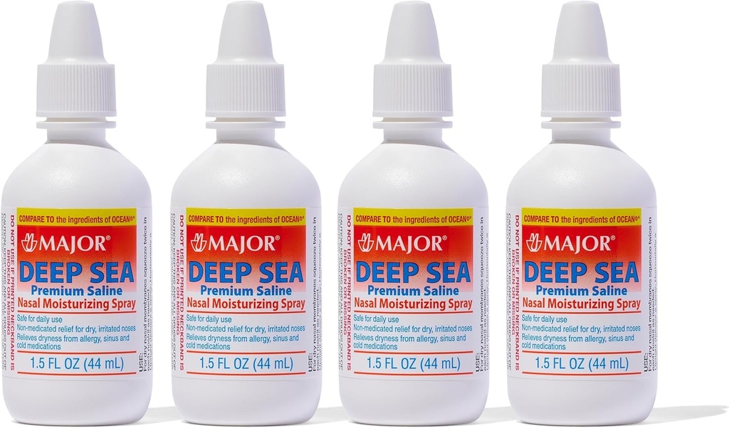 MAJOR Deep Sea Premium soolalahus - nina niisutav pihusti kuivuse ja ärrituse leevendamiseks - naatriumkloriid 0,65% - 1,5 Fl. Oz (4 pakend)