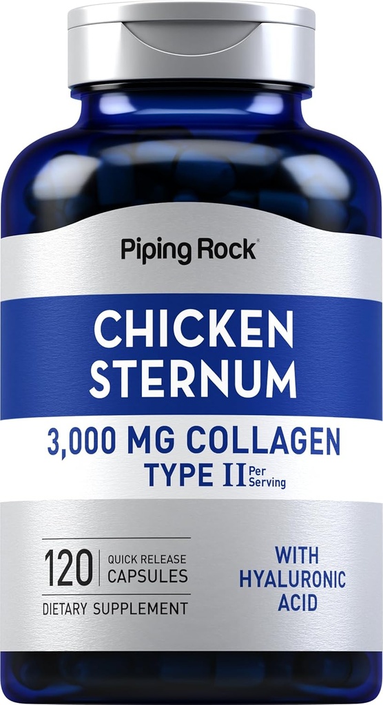 Piping Rock Chicken Sternum tüüp II kollageenilisand | 3000mg | 120 kapslit | hüaluroonhappega | Mitte-GMO, Gluteenivaba