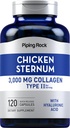 Piping Rock Chicken Sternum tüüp II kollageenilisand | 3000mg | 120 kapslit | hüaluroonhappega | Mitte-GMO, Gluteenivaba
