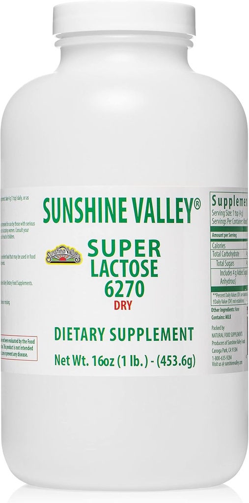 Sunshine Valley® Super Laktoosi Kuiv Powder (vaba FLOW POUR) - Natural Sweetener & Küpsetamise Suurendaja, Pulbriline Suhkur Küpsetamiseks Ja Toidusegud, Toidu Stabilizer & Filler - 16 oz