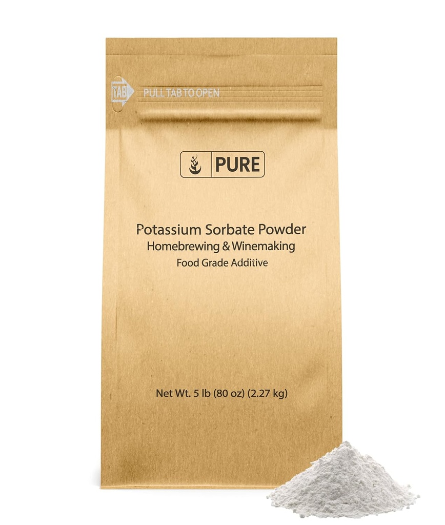 Puhtad originaalkoostisosad Kaaliumsorbaat (5 lb) Kodupruulimine ja veinivalmistamine, toiduklassi lisaaine ja säilitusaine
