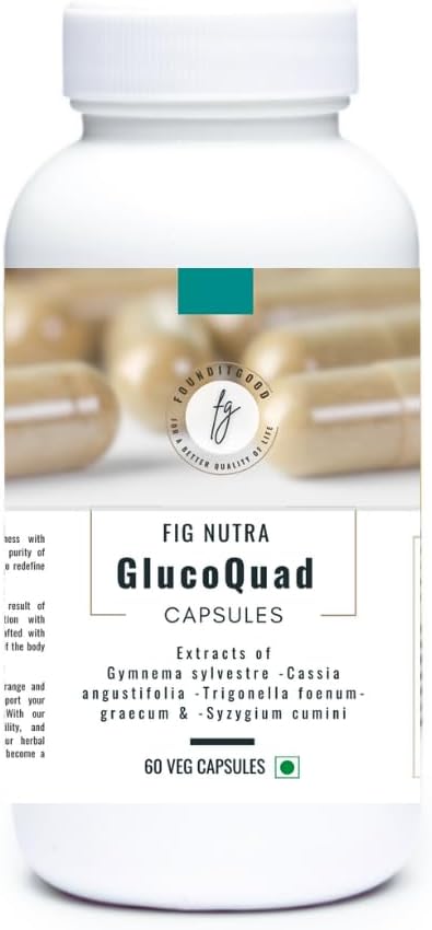 FiG Nutra „ GlucoQuad kapslid | Taimse ainevahetuse tugilisa | Gymnema , lambalääts , Cassia , Syzygium Blend | 60 Veg kapslit