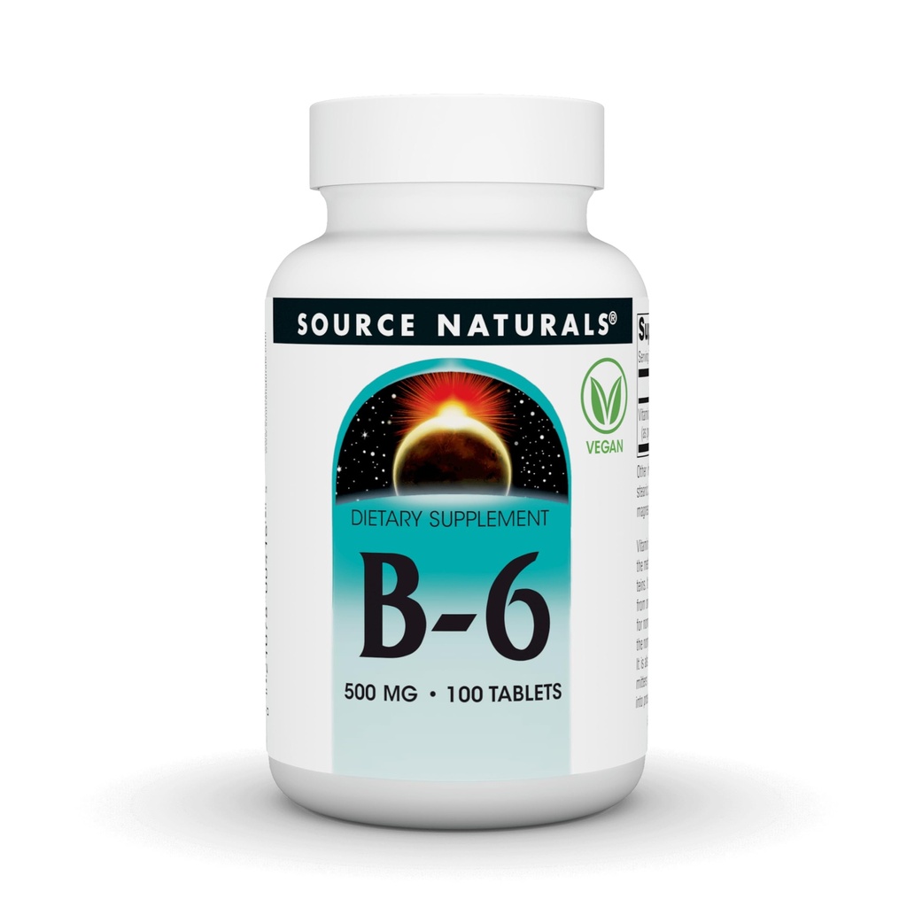 Allikas Naturals Vitamiin B-6, immuunsüsteemi tugi * -500 mg, 100 tabletti