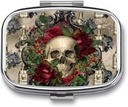 Metal 2 Compartment Pill Korraldaja Reisi sõbralik kaasaskantav kompaktne Pill Box Cute Pill Case hoida vitamiine, kalaõli, toidulisandeid, Meds, Tahvelarvuti rahakott, Pocket. (Pealuu)