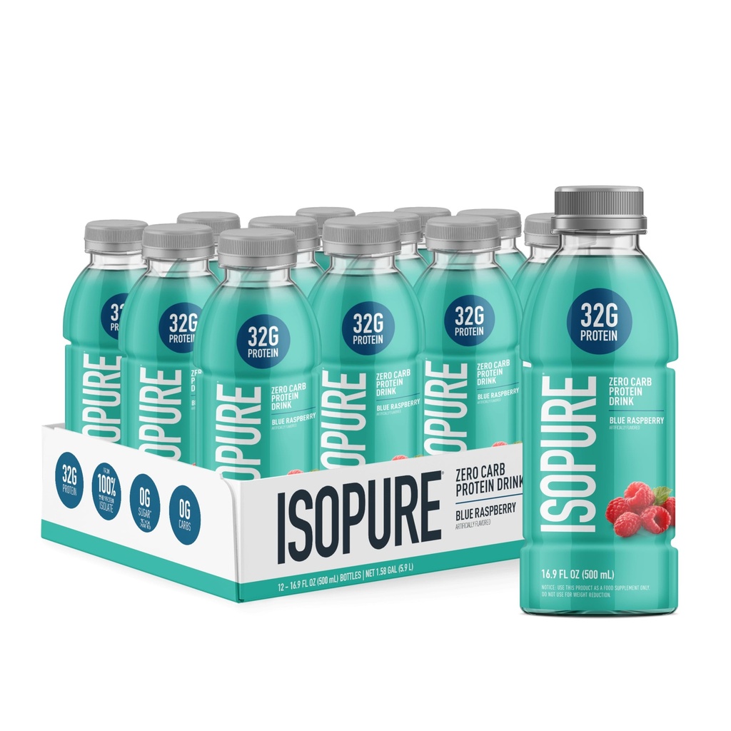 Isopure Zero Carb 32g Läbipaistev Valk Valmis Joomiseks, Vadakuvalk Isolaat, Sinine Vaarika, 12 Pakend Võib erineda