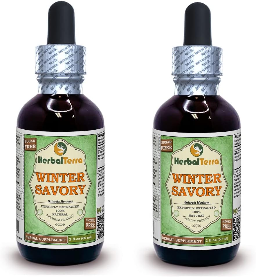 Winter Savory (Satureja Montana) Glycerite, Orgaaniline Kuivatatud Lehed Alkoholivaba Vedelik Ekstrakt (Brand name: HerbalTerra, Proudly made in USA) 2x2 fl.oz (2x60 ml)