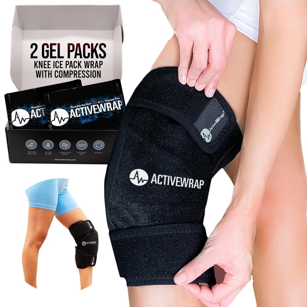 ActiveWrap - põlve jääpakend kokkupressimisega, 2 korduvkasutatavat geeli soojust ja külma pakendit põlvevalu, jalgade valu ja sääre lahased. Paindlik külmmähis vigastuste ja tursetõrje ja liigesetoe jaoks - üks suurus sobib kõige paremini