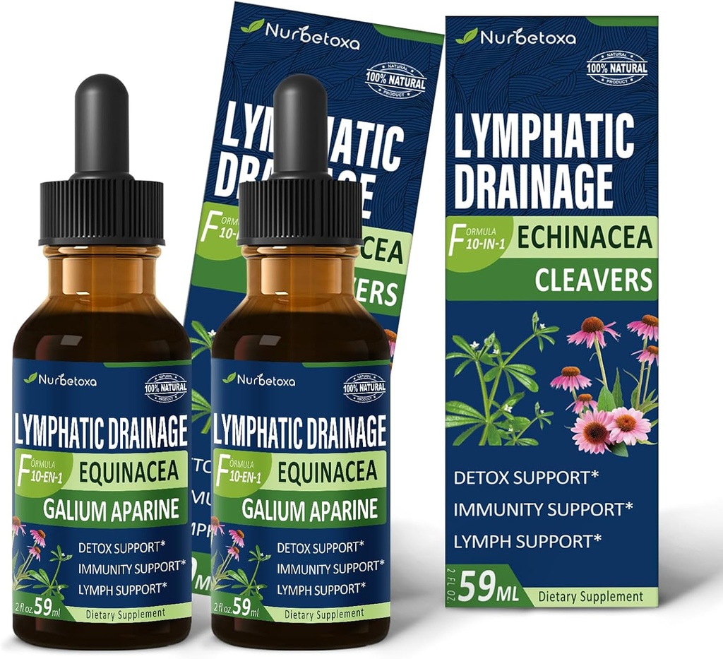 Cleavers Lymphatic Drainage Drops for Lymph Detox Cleanse, Gotas de Equinacea y Diente de Leon para Drenaje Linfatico, Lymphedema Support Formula koos Echinacea, Kasuta koos massaaživahendiga. 4oz
