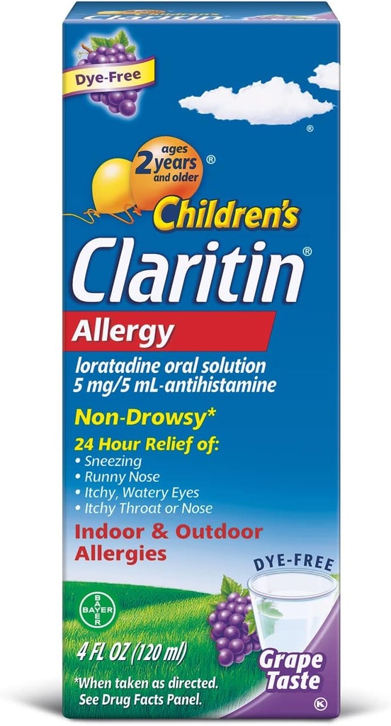 Claritin Laste 2 tunnine mitteuimas allergia Suukaudne lahus 5 mg/ 5 ml , viinamarjad 4 Fl Oz