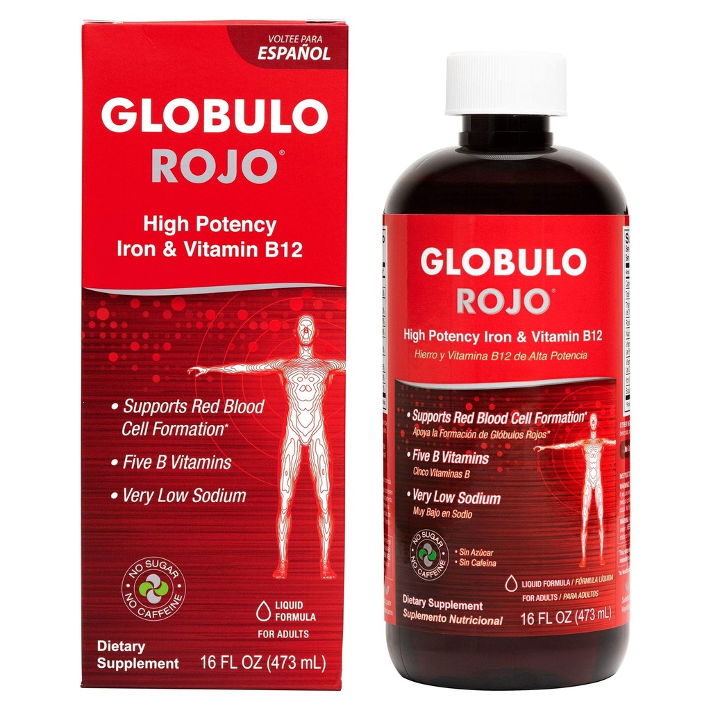 Globulo Rojo raualisand - vedel dieetlisand suure tugevusega raud- ja B-vitamiinidega (vegan) (16 Fl Oz (1 pakend))