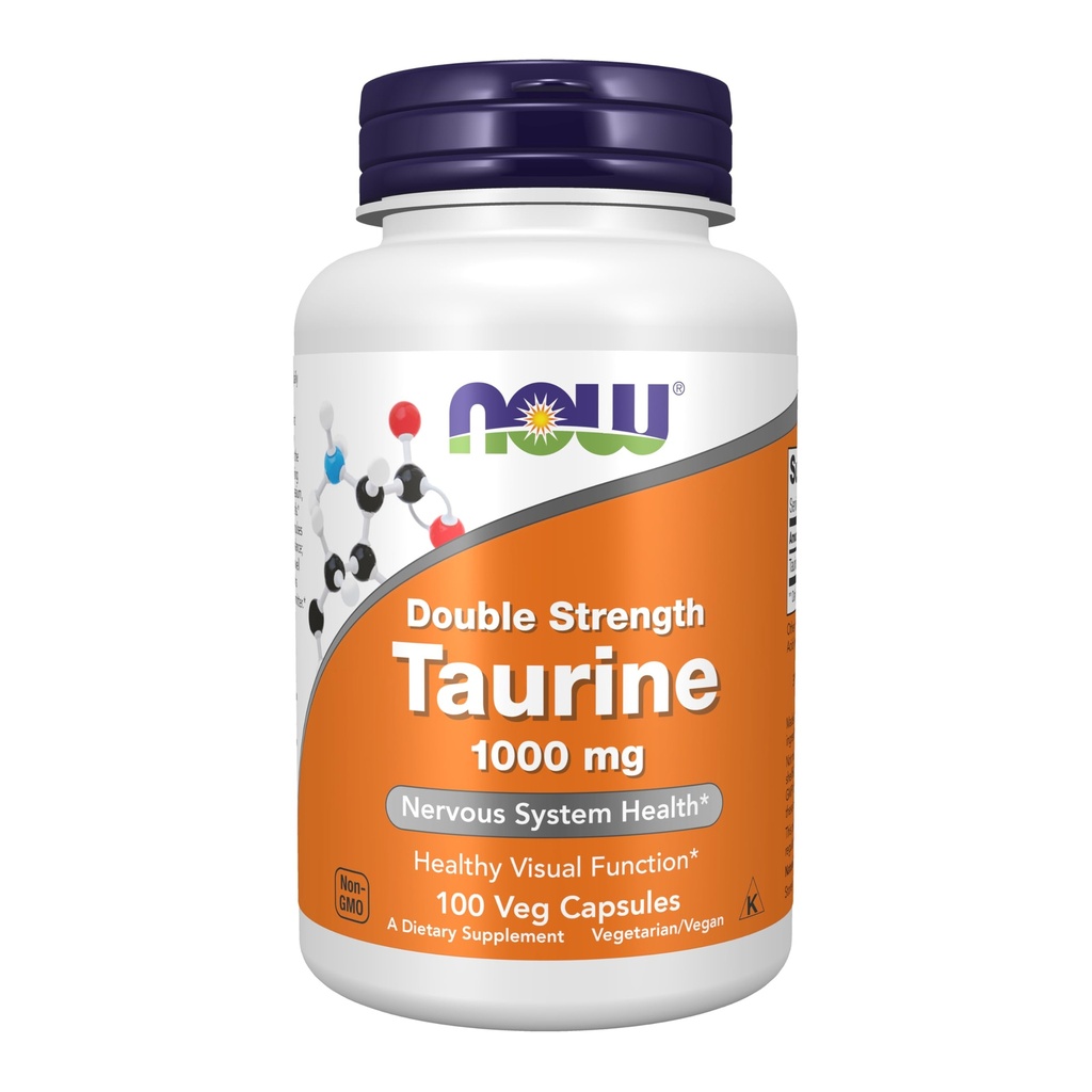 NOW Supplements , Taurine 1000 mg , topelttugevus , närvisüsteemi tervis * , 100 Veg kapslit
