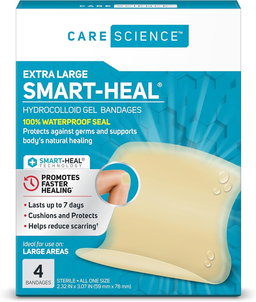 Care Science Smart Heal Hüdrokolloid, Suur, 2,3 in x 3 in, 4CT | 100% veekindel tihend soodustab paranemist, vähendab armistamist