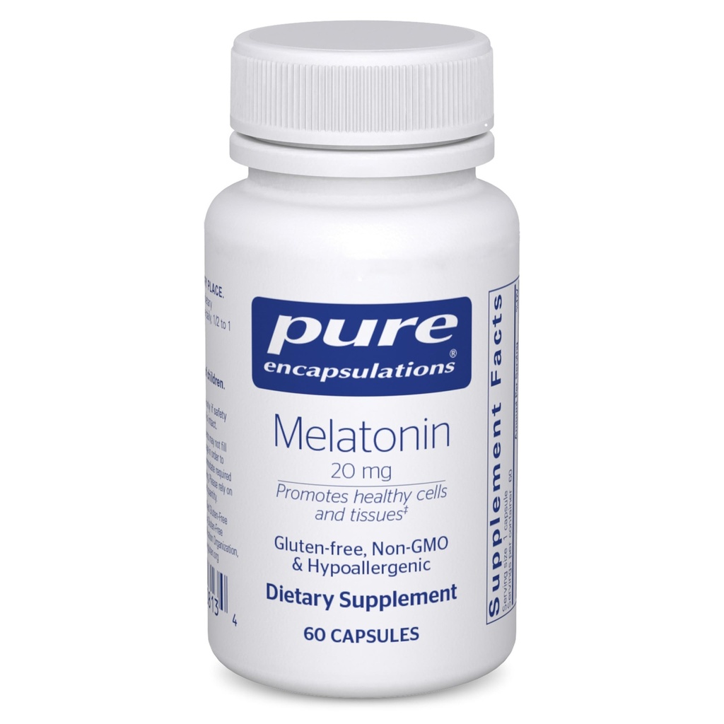 Puhtad kapslid Melatoniin 20 mg - ei ole ette nähtud une toetamiseks - immuunsüsteemile ja tervetele rakkudele - 99,5% puhtus Melatoniin - Gluteenivaba ja mitte-GMO - 60 kapslit