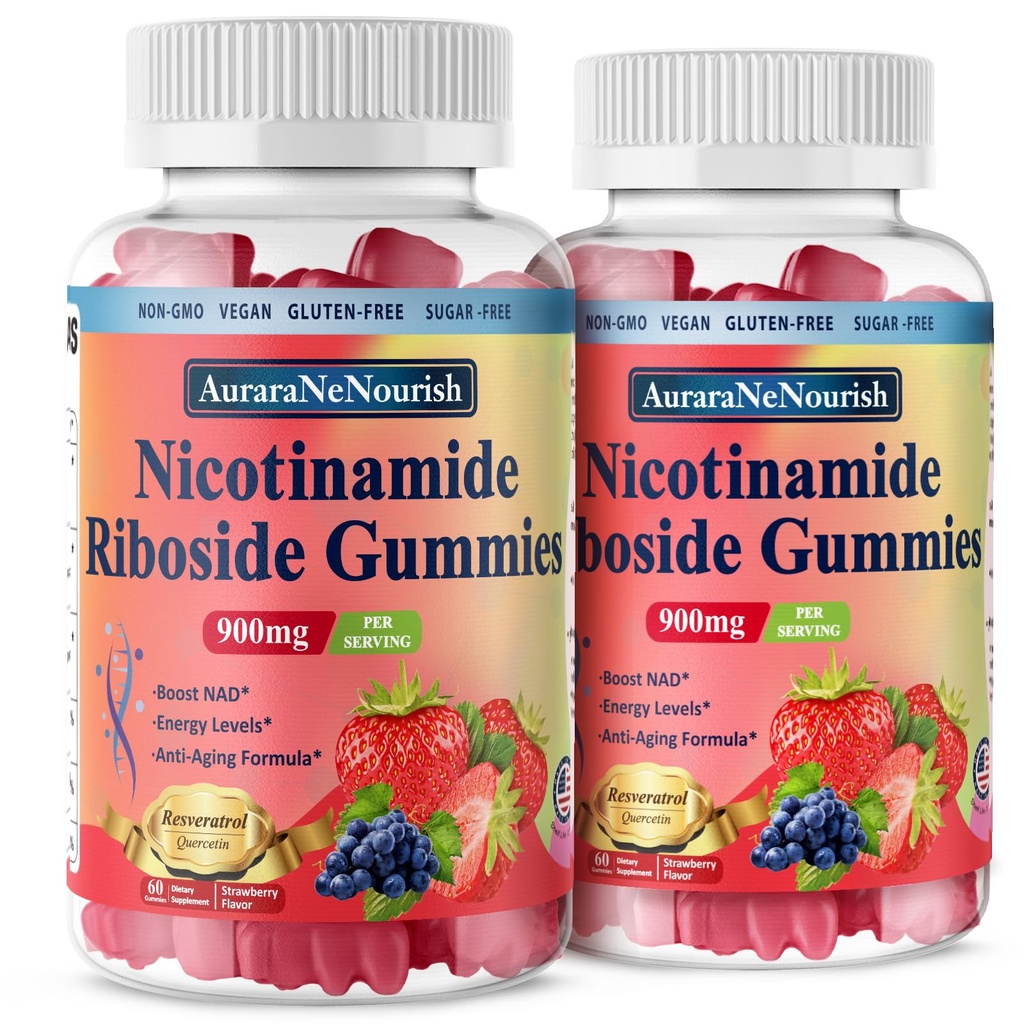 2 Pack NAD Resveratrol Supplement, Sugar Free 900mg Gummies koos kvertsetiin, kollageen, vitamiini tugi vananemisvastane, rakkude regenereerimine, energia suurendamine, naha parandamine naistele meestele