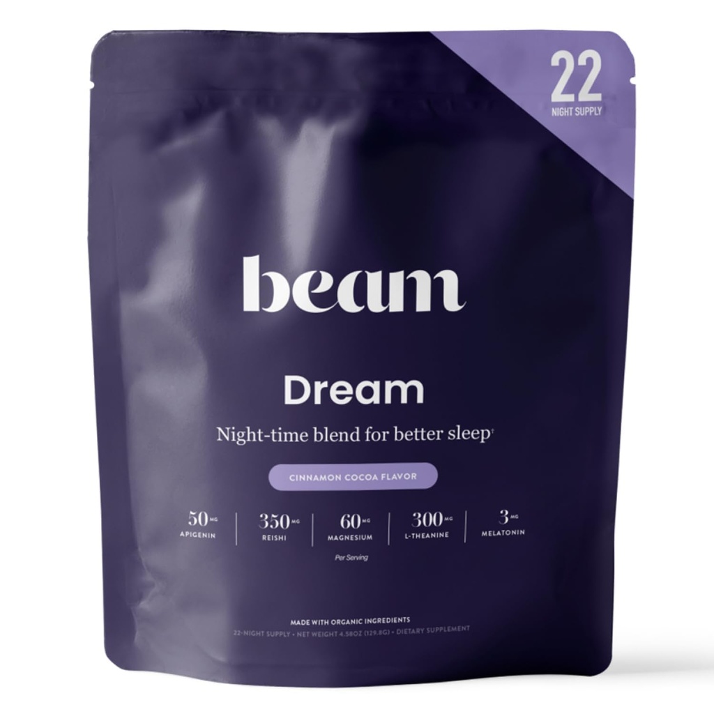 Beam Dream Sleep Powder, L-Theanine, Apigenin, Reishi ja Magneesium, kolmanda osapoole testitud looduslik uneabi ja unelisa sügavaks uneks, lõõgastumiseks ja taastumiseks, loomulik unetoetus, 22 serveerimist