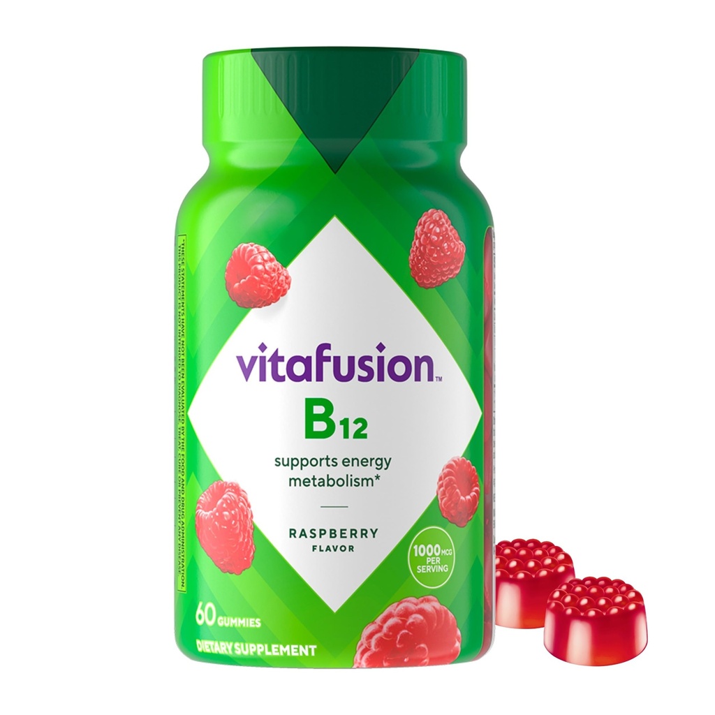 Vitafusion B12 Gummy vitamiinid, maitsev vaarikamaitse, 60ct (30 päeva pakkumine)
