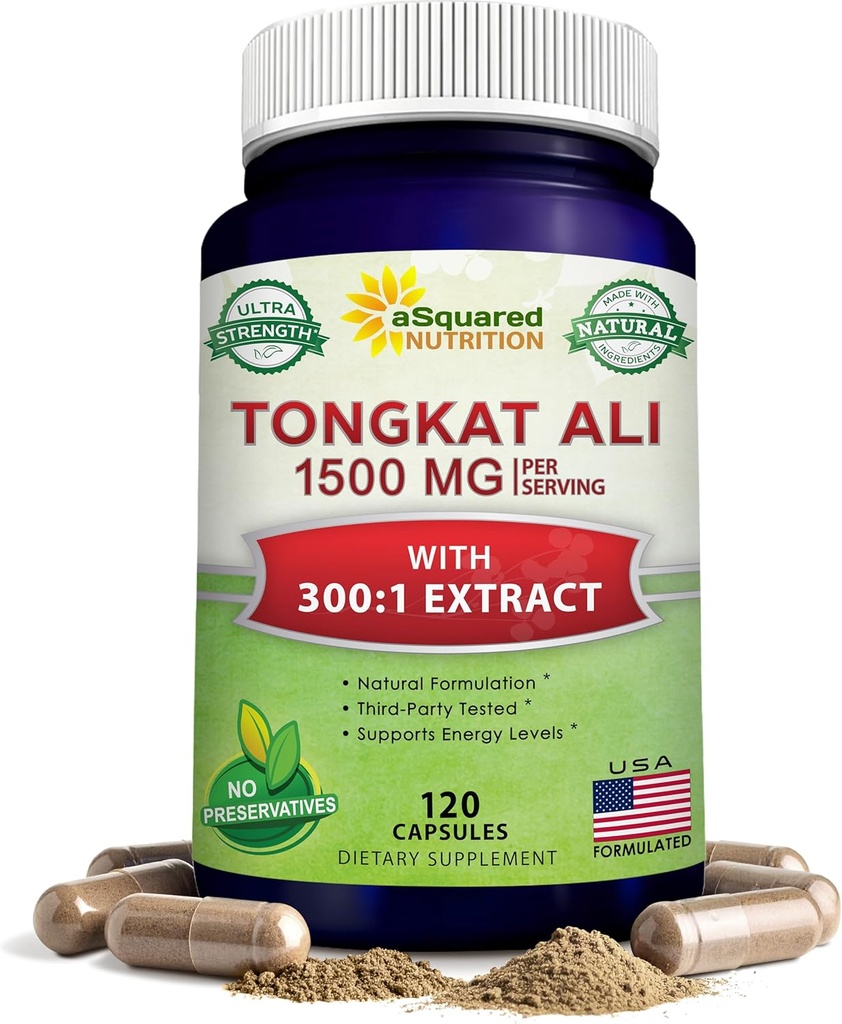 aSquared Nutrition Tongkat Ali 1500mg - 120 Capsules - Longjack (Eurycoma Longifolia) Extract Supplement & Long Jack Root Powder Pills - Tongkat Ali for Men & Women