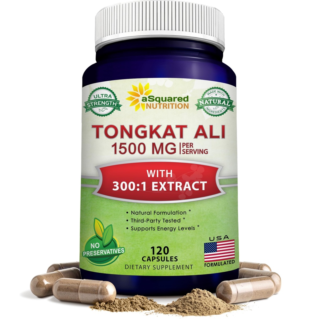 aSquared Nutrition Tongkat Ali 1500mg - 120 Kapslid - Longjack (Eurycoma Longifolia) Extract Supplement & Long Jack Juur Pulber Pills - Tongkat Ali meestele ja naistele
