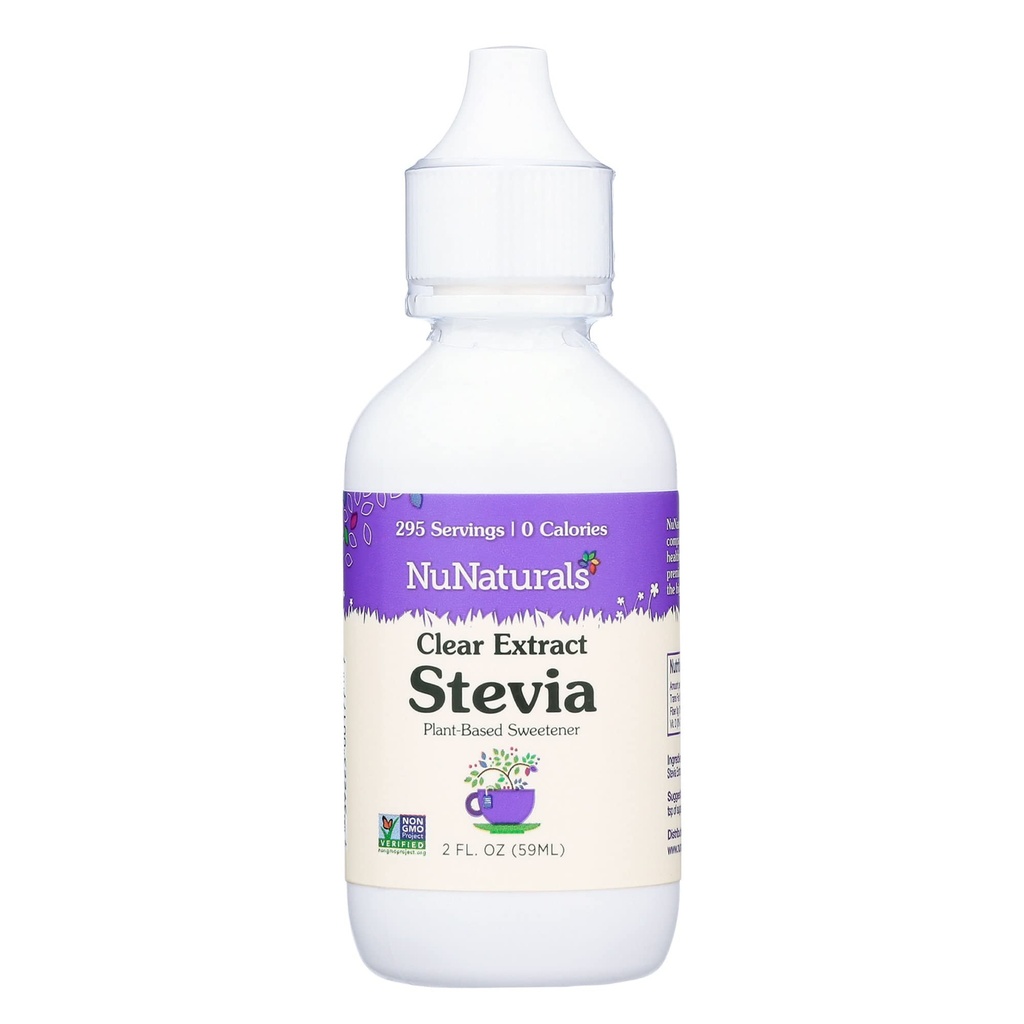 NuNaturals Clear Extract Stevia, Plant-Based Sweetener, Plastic Pudel, 2 oz