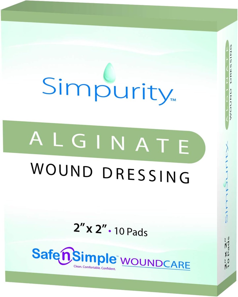 Kaltsium Alginaat Haava riietumine 2" x 2" -Simpurity - Individuaalne paks padjad Antimikroobne Alginaat Riietus Fiber Padding Meditsiiniline haavahooldustooted voodihaigestu-rõhuvalu Haavandi-Leg Ulcer-Diabetic Foot