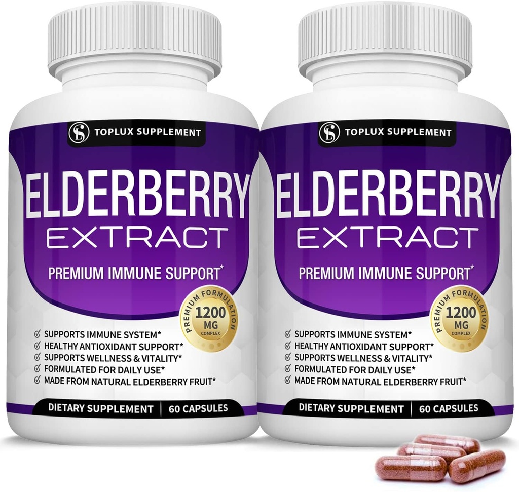 Orgaaniline Elderberry kapslid Sambucus ekstrakti - puhas Elderberry Fruit immuunsuse toetamiseks, naha tervise ja võimas antioksüdant, suurendada immuunsust meestele ja naistele, 60 Veggie kapslid, Non-GMO & No Sugar