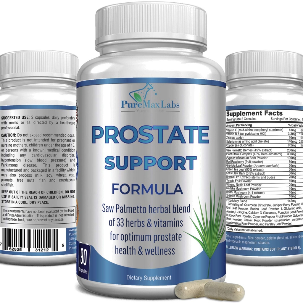 Eesnäärme tugivalem meestele - Saw Palmetto, Taimede Sterol, 33 maitsetaimed, põietõrje pillid sagedase urineerimise vähendamiseks ja DHT Blocker juuste väljalangemise vältimiseks | Eesnäärme täiendus | 90 kapslit