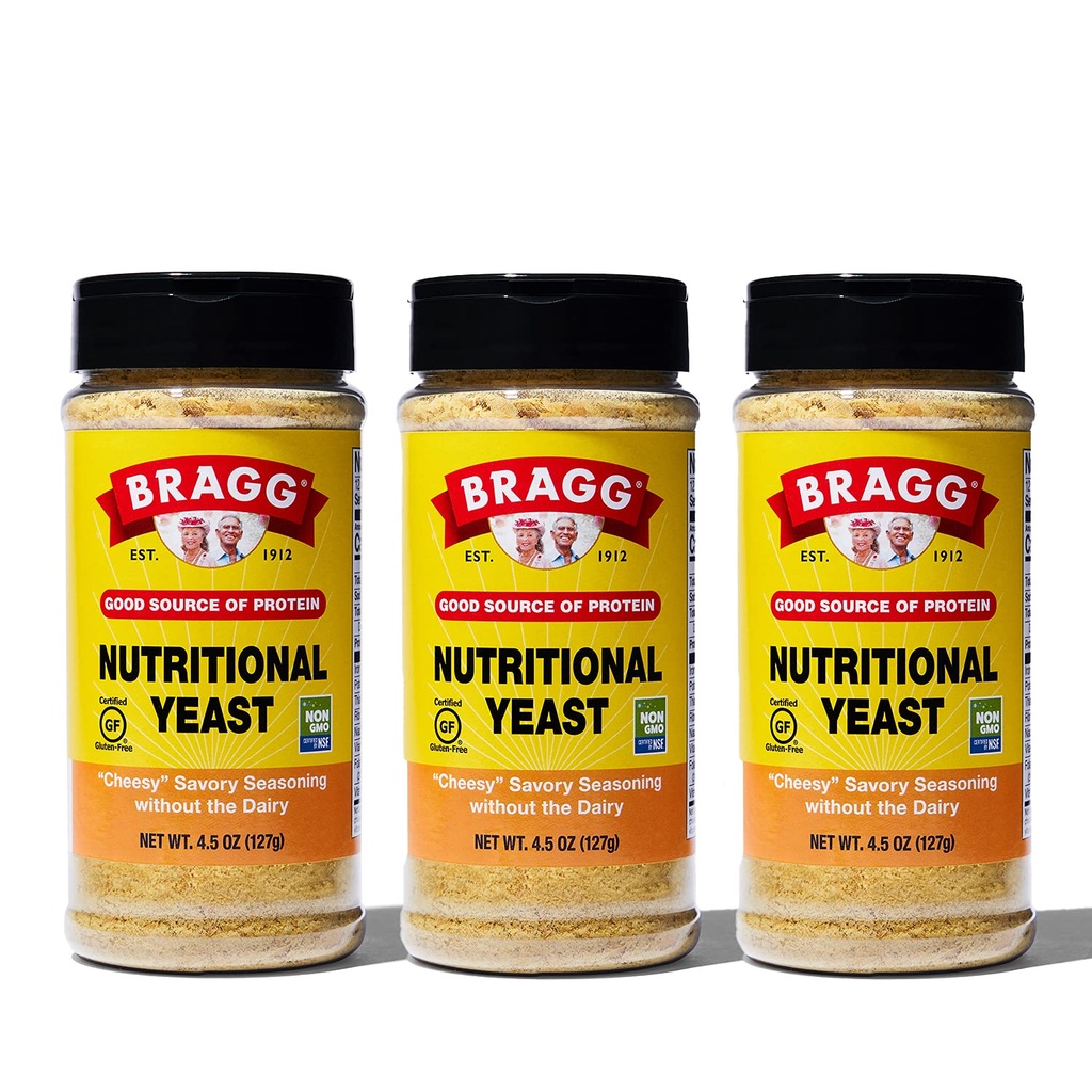 Bragg Nutritional Yeast Seasoning - Vegan, Gluteenivabad juustuhelbed - Hea valgu ja vitamiinide allikas - Toitaineline soolane parmesani juustuasendaja - Non GMO Kontrollitud, 4,5 untsi, 3-pake