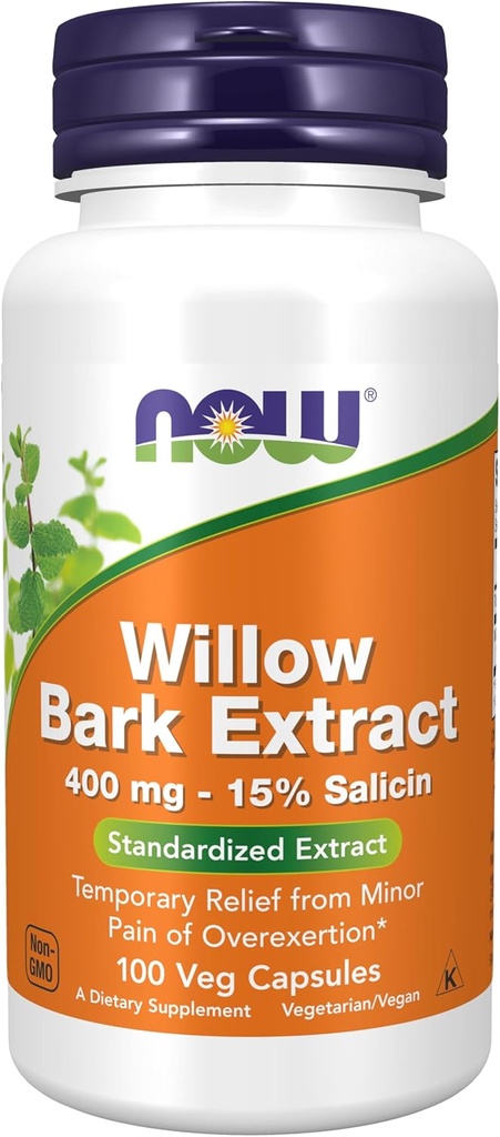 NOW Foods Supplements, White Willow Bark 400 mg 15% Salicin, standardiseeritud ekstrakt, 100 Veg kapslid