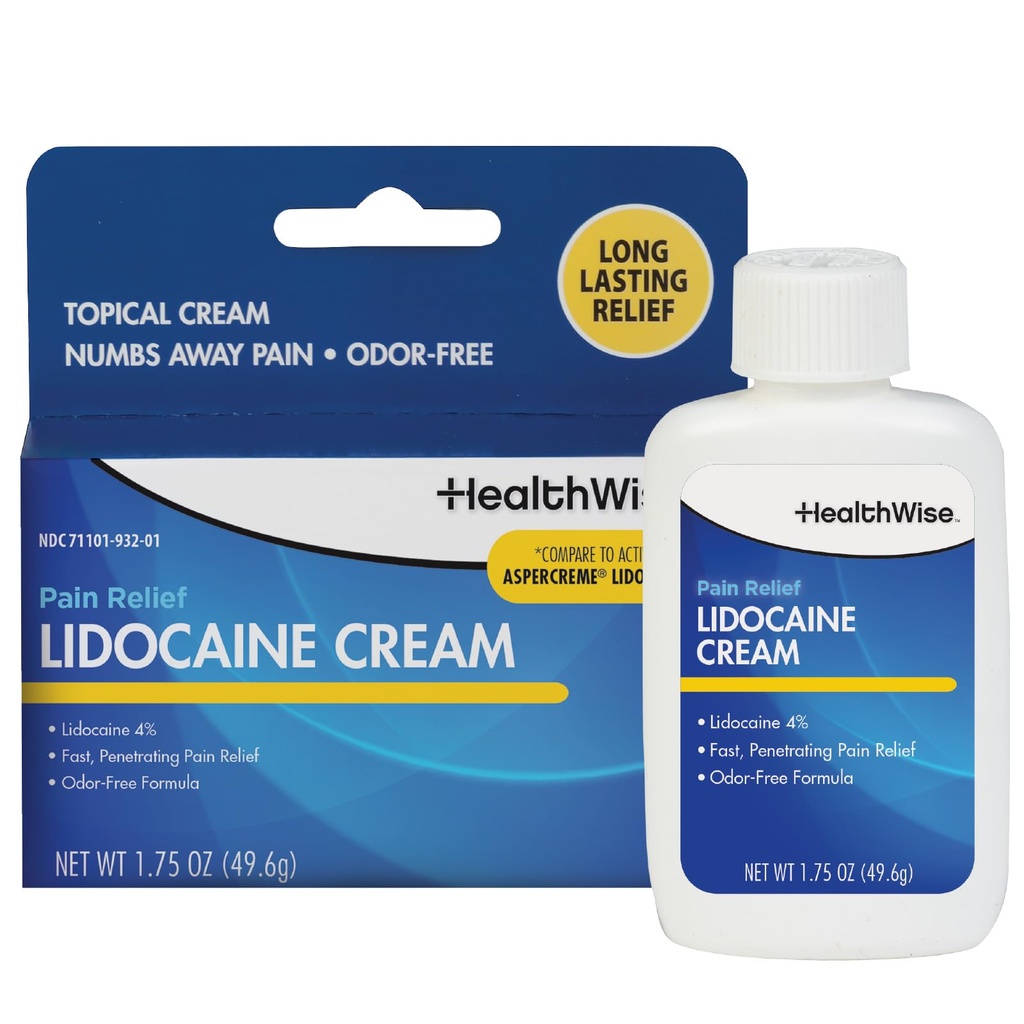 HealthWise maksimaalne tugevus Lidokaiini kreem | Numbs Away valu | Pikaajaline leevendus | Mitterasvane | 1,75 Oz
