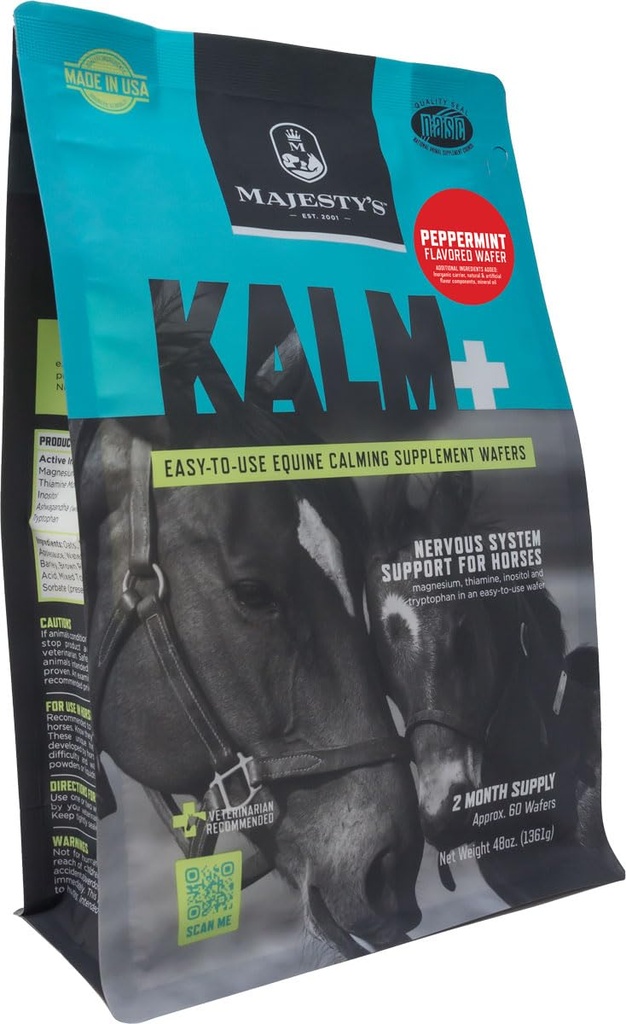 Majesty's KALM+ Wafers- Horse/Equine Balanced Behavior and Normal Nervous System Function Support Supplement (Peppermint, 60 Count)